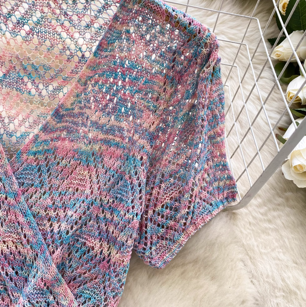 Rainbow Color Knitwear & Skirt 2Pcs