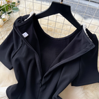 Beaded Asymmetric Top & Skirt 2Pcs