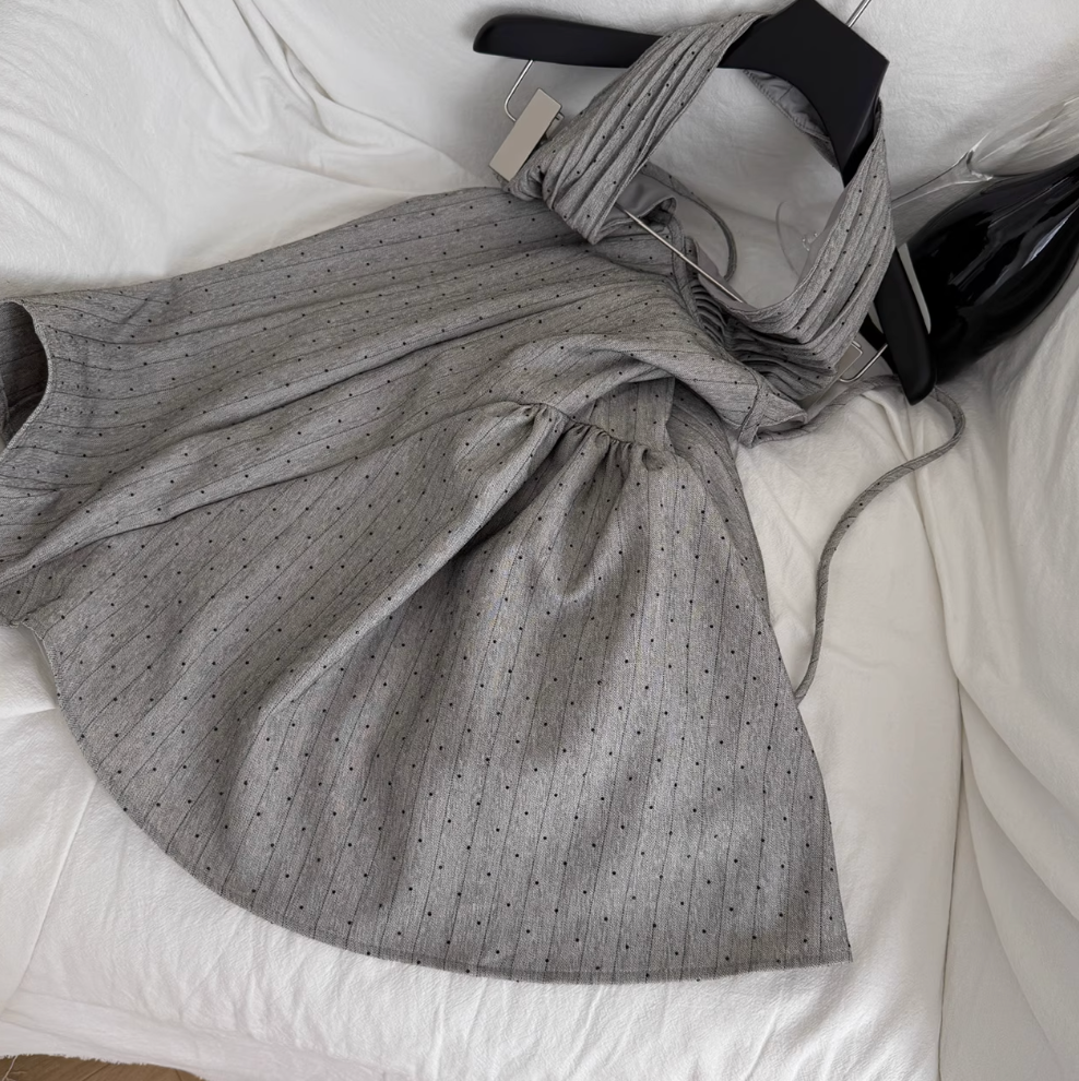 Elegant Gray Backless Halter Dress