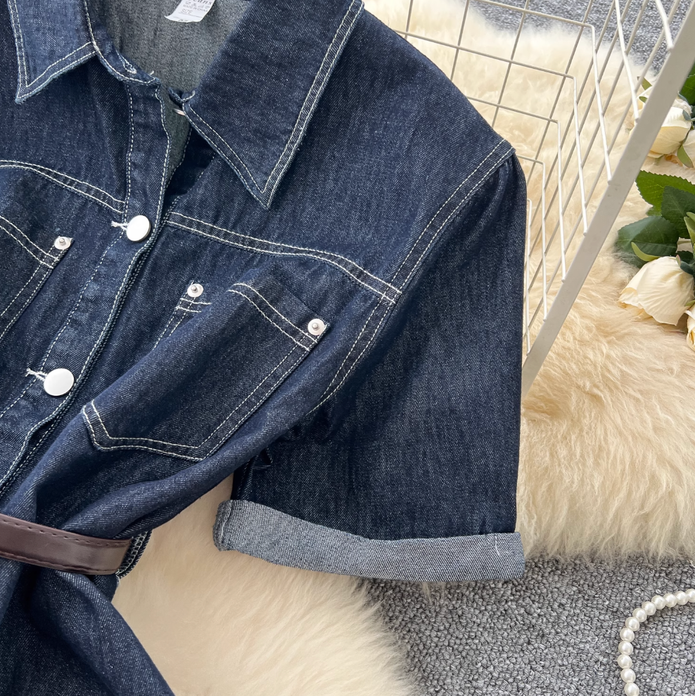 Denim Shirt & Split Skirt Chic 2Pcs