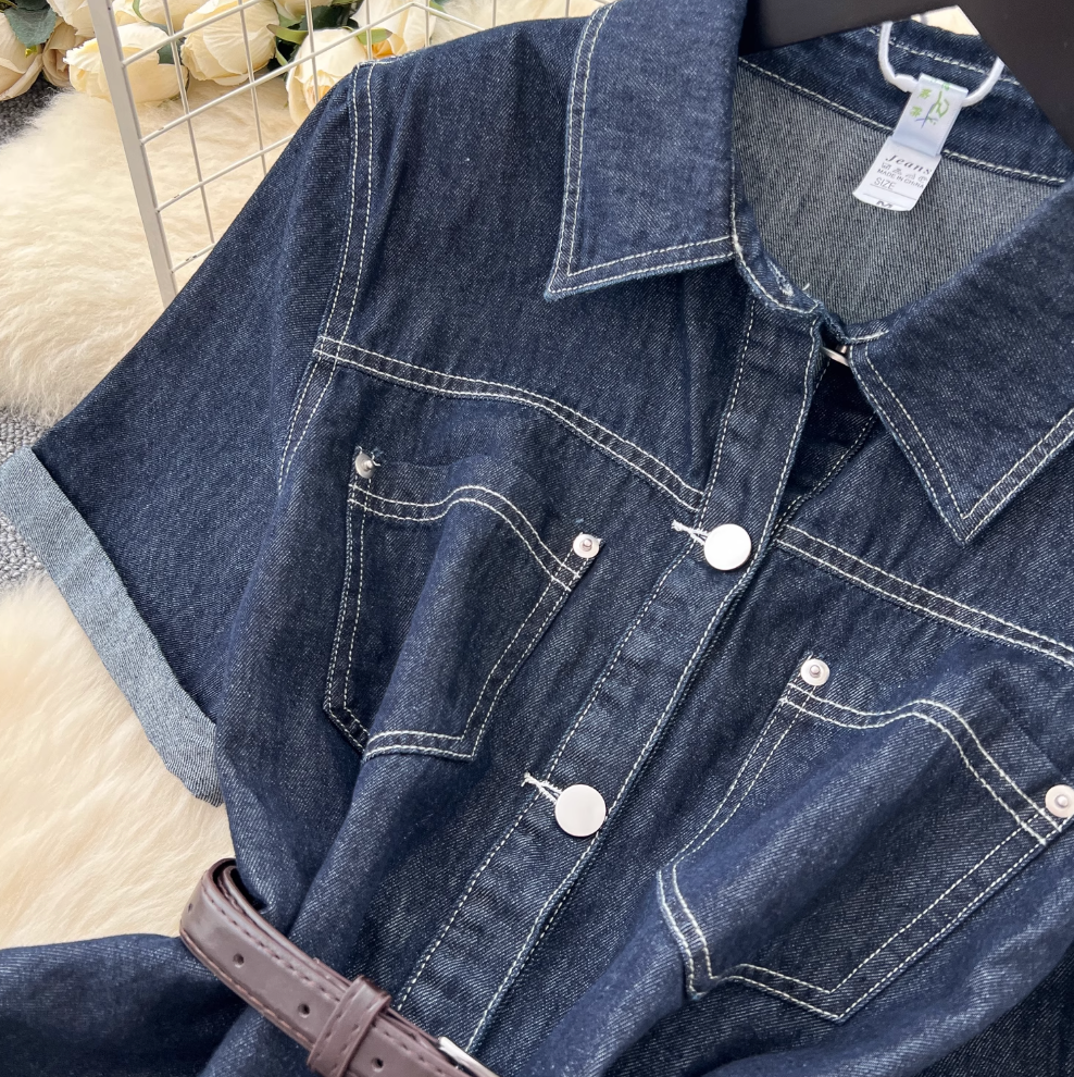 Denim Shirt & Split Skirt Chic 2Pcs