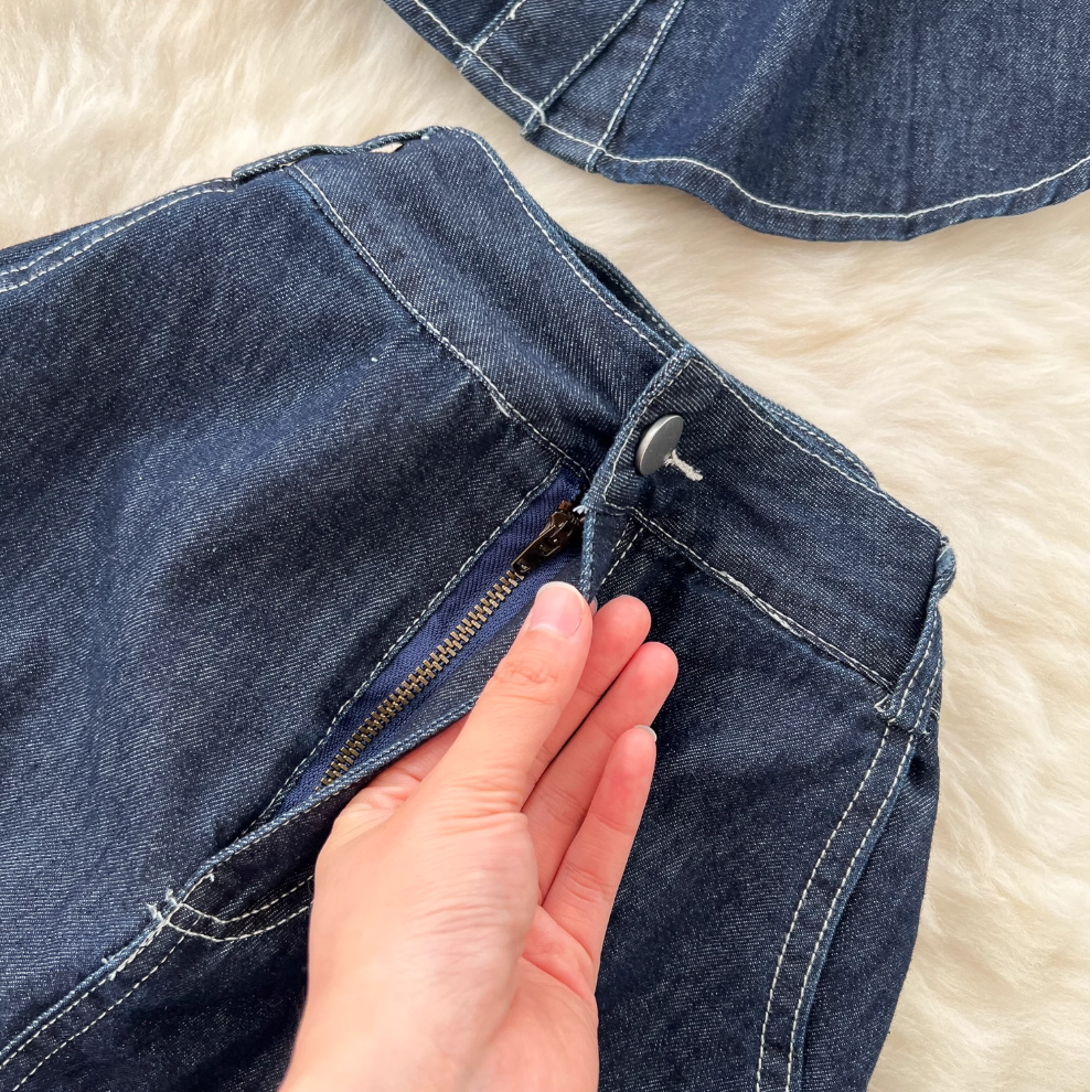 Denim Shirt & Split Skirt Chic 2Pcs