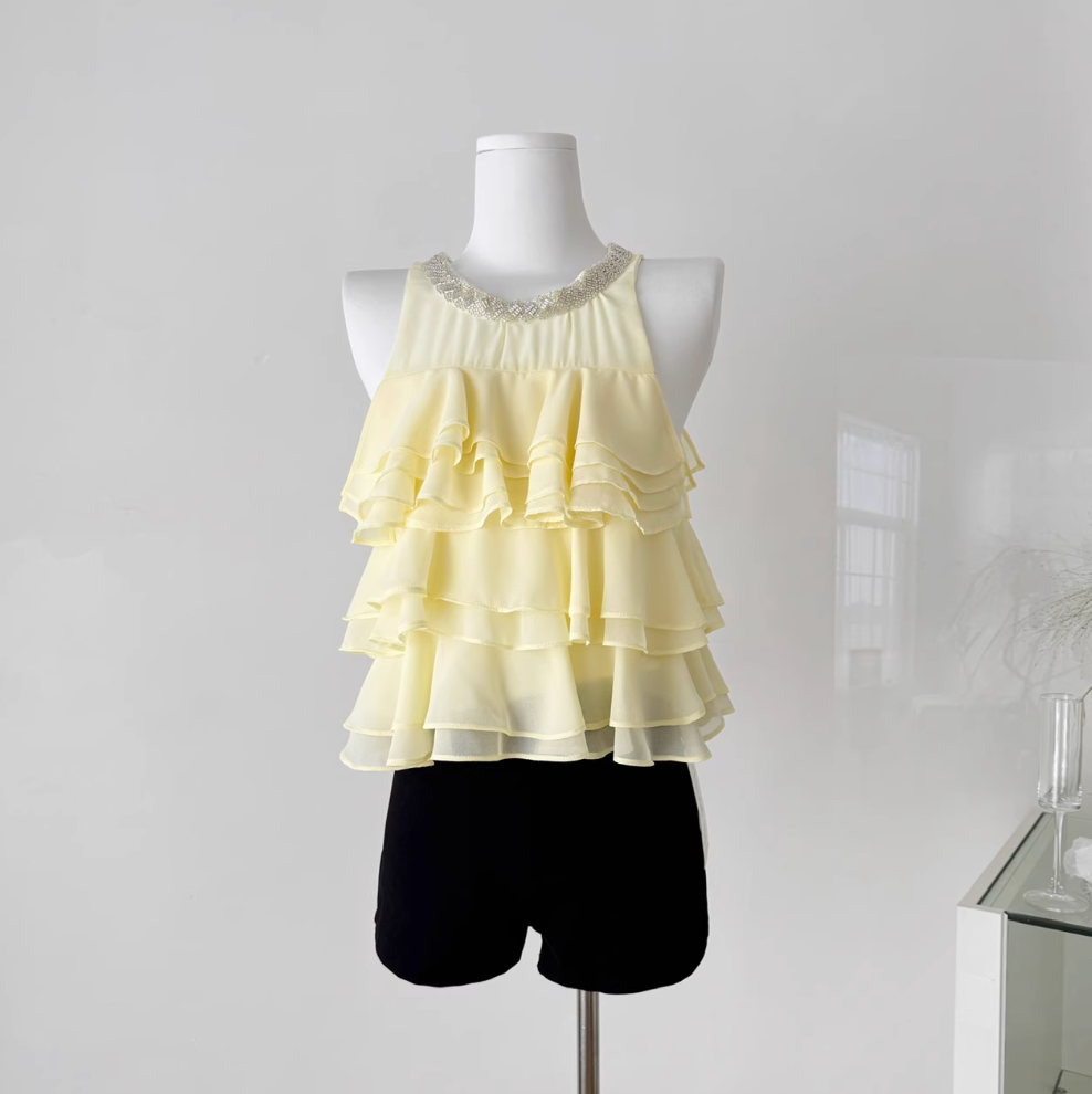 Sweetie Bright Yellow Ruffled Halter Top
