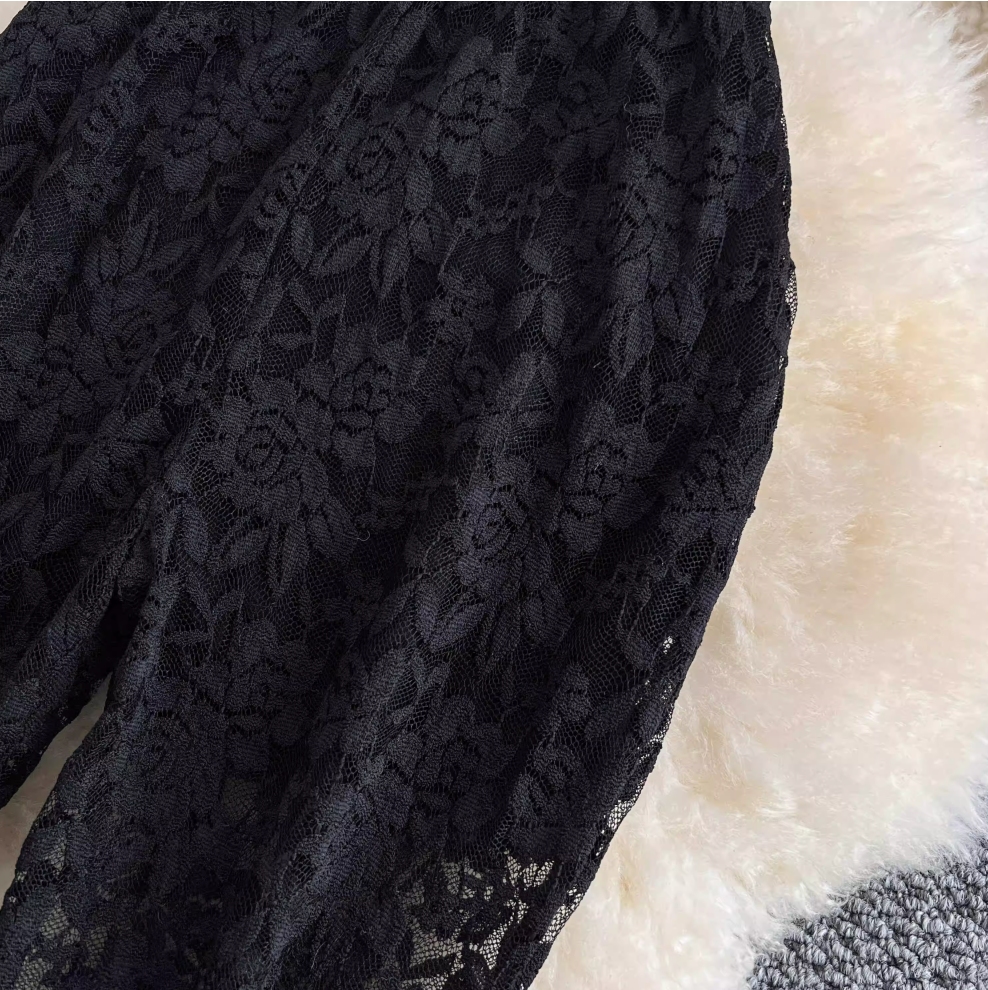 Sexy Hollowed Lace Draped Trousers