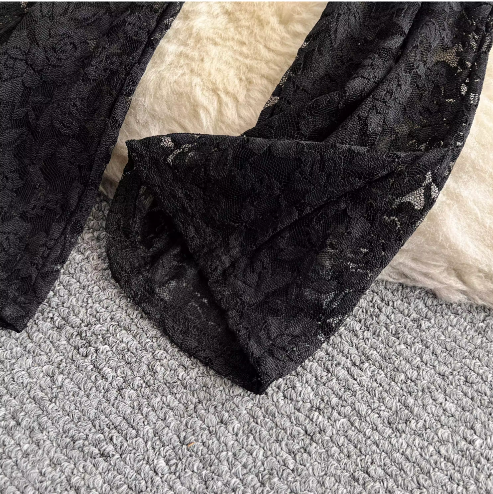 Sexy Hollowed Lace Draped Trousers