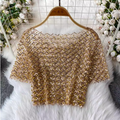 Crew Neck Sequin Short-sleeve Shirt