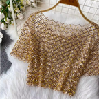 Crew Neck Sequin Short-sleeve Shirt