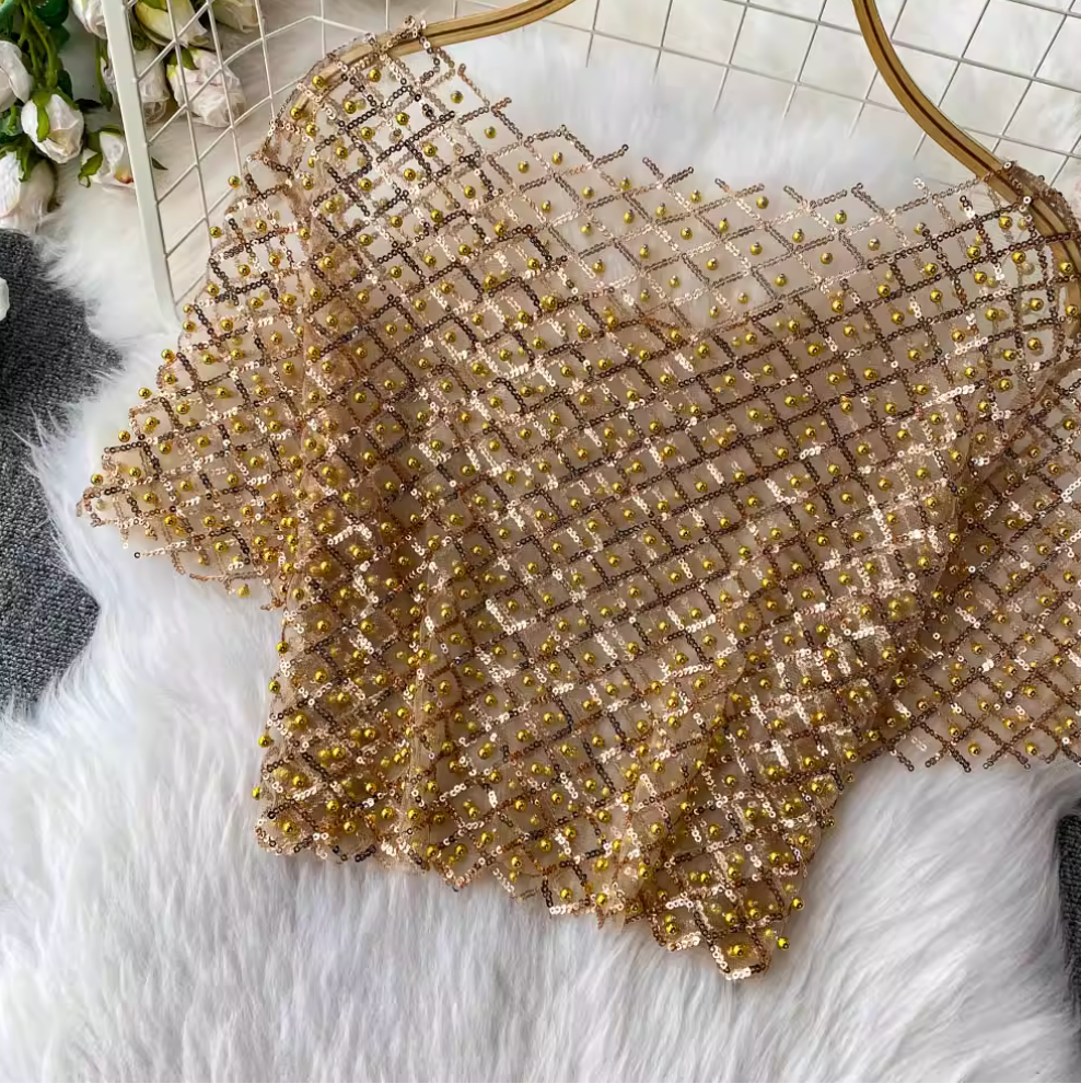 Crew Neck Sequin Short-sleeve Shirt