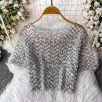 Crew Neck Sequin Short-sleeve Shirt