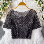 Crew Neck Sequin Short-sleeve Shirt