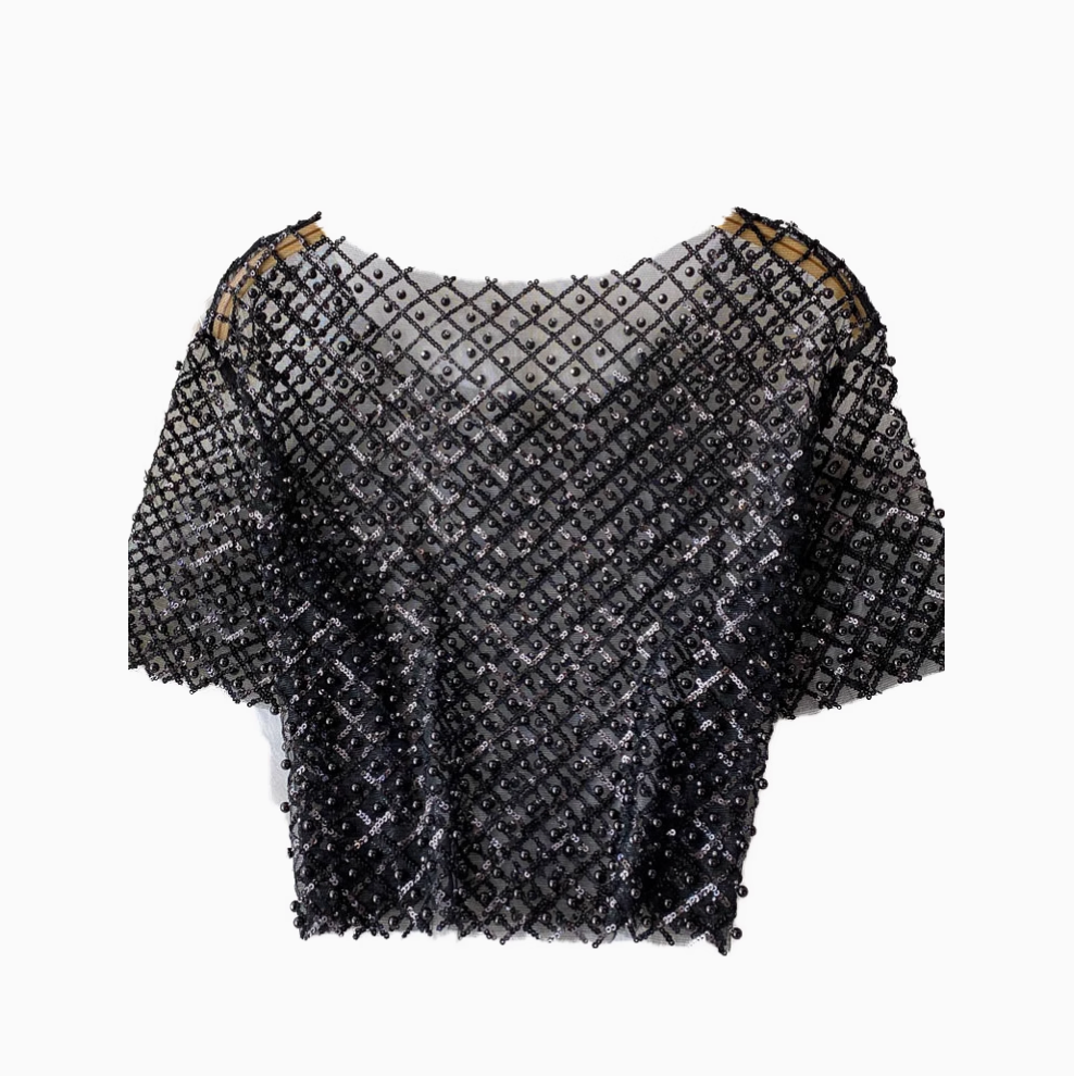 Crew Neck Sequin Short-sleeve Shirt