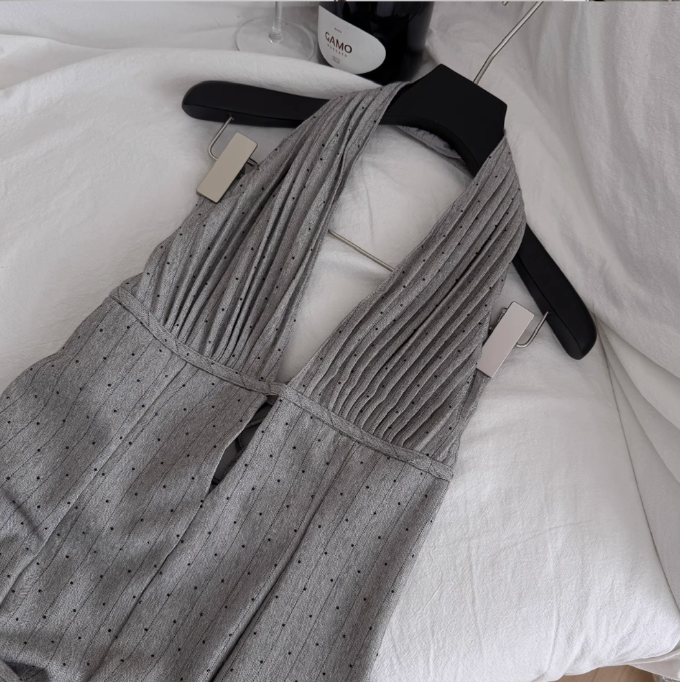Elegant Gray Backless Halter Dress