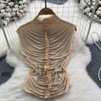 Chic Shiny Beaded Pleated Shirt