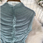 Chic Shiny Beaded Pleated Shirt