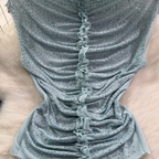 Chic Shiny Beaded Pleated Shirt