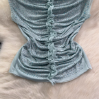 Chic Shiny Beaded Pleated Shirt