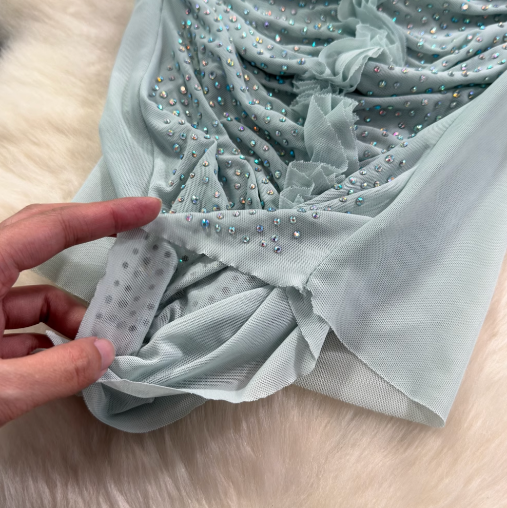 Chic Shiny Beaded Pleated Shirt
