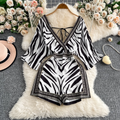 Deep V-neck Pattern Printed Rompers