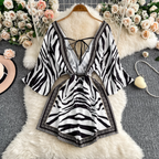 Deep V-neck Pattern Printed Rompers
