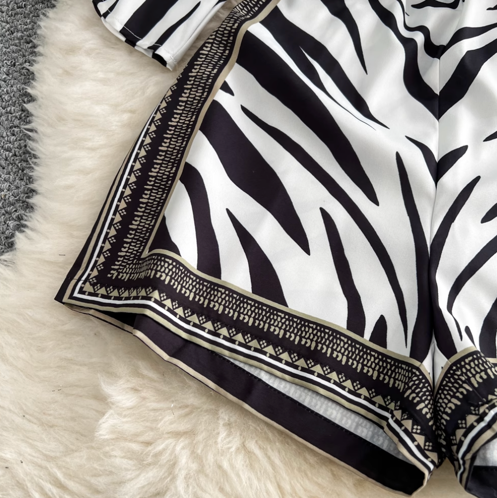 Deep V-neck Pattern Printed Rompers