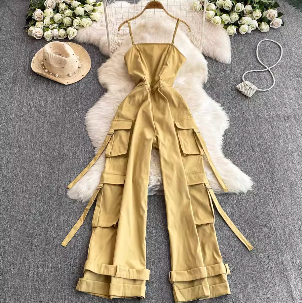 Multi-pockets Wide-leg Slip Jumpsuits