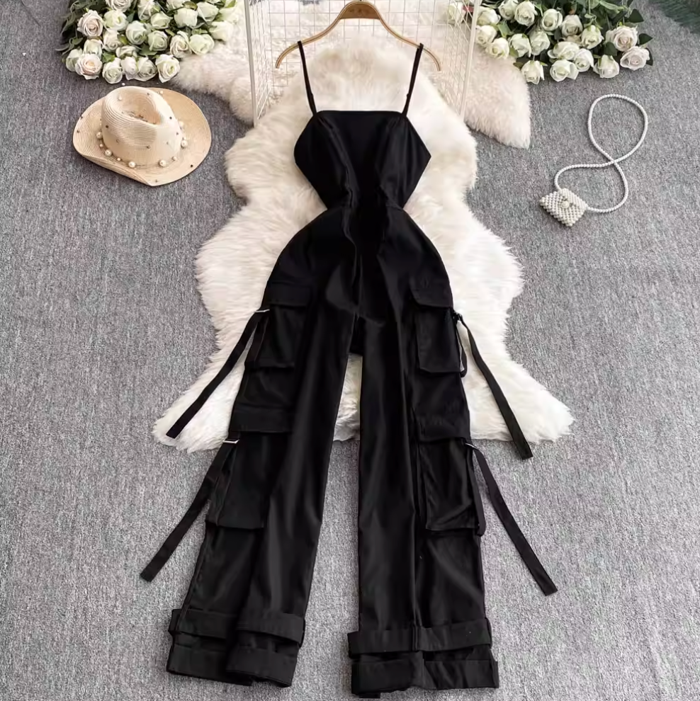 Multi-pockets Wide-leg Slip Jumpsuits