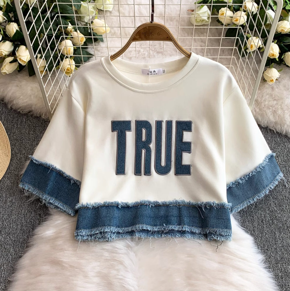 Sweatshirt & Trousers Denim Patchwork 2Pcs