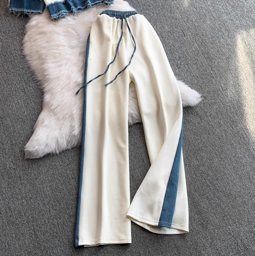 Sweatshirt & Trousers Denim Patchwork 2Pcs