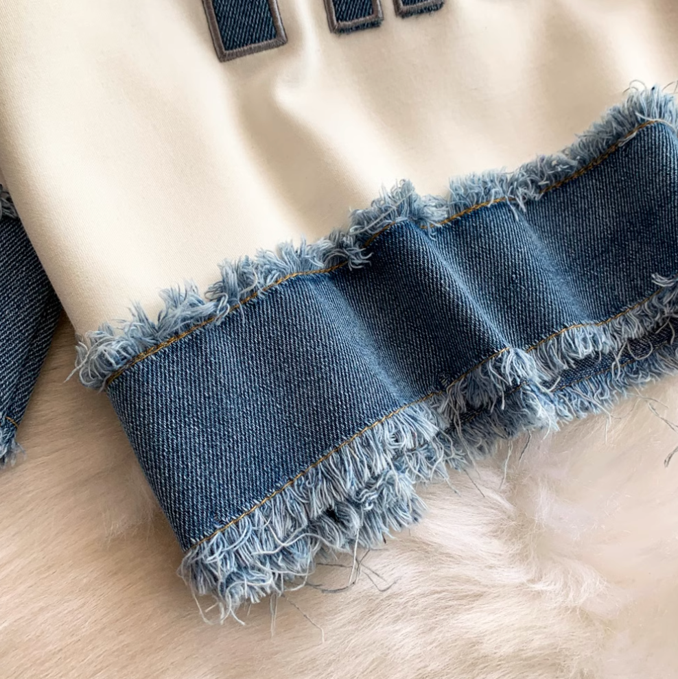 Sweatshirt & Trousers Denim Patchwork 2Pcs