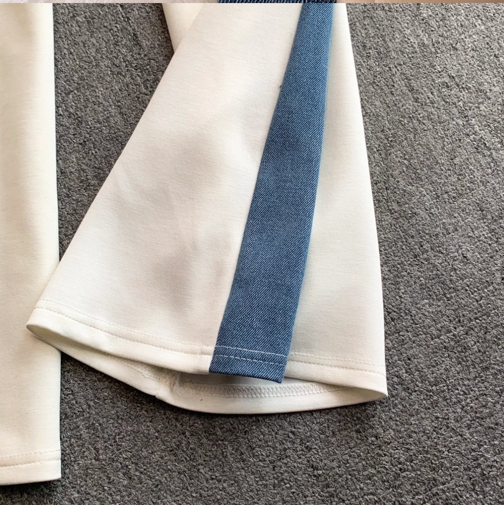 Sweatshirt & Trousers Denim Patchwork 2Pcs