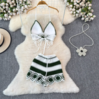 V-neck Fringed Bikini & Shorts 2Pcs