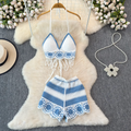 V-neck Fringed Bikini & Shorts 2Pcs