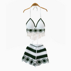 V-neck Fringed Bikini & Shorts 2Pcs