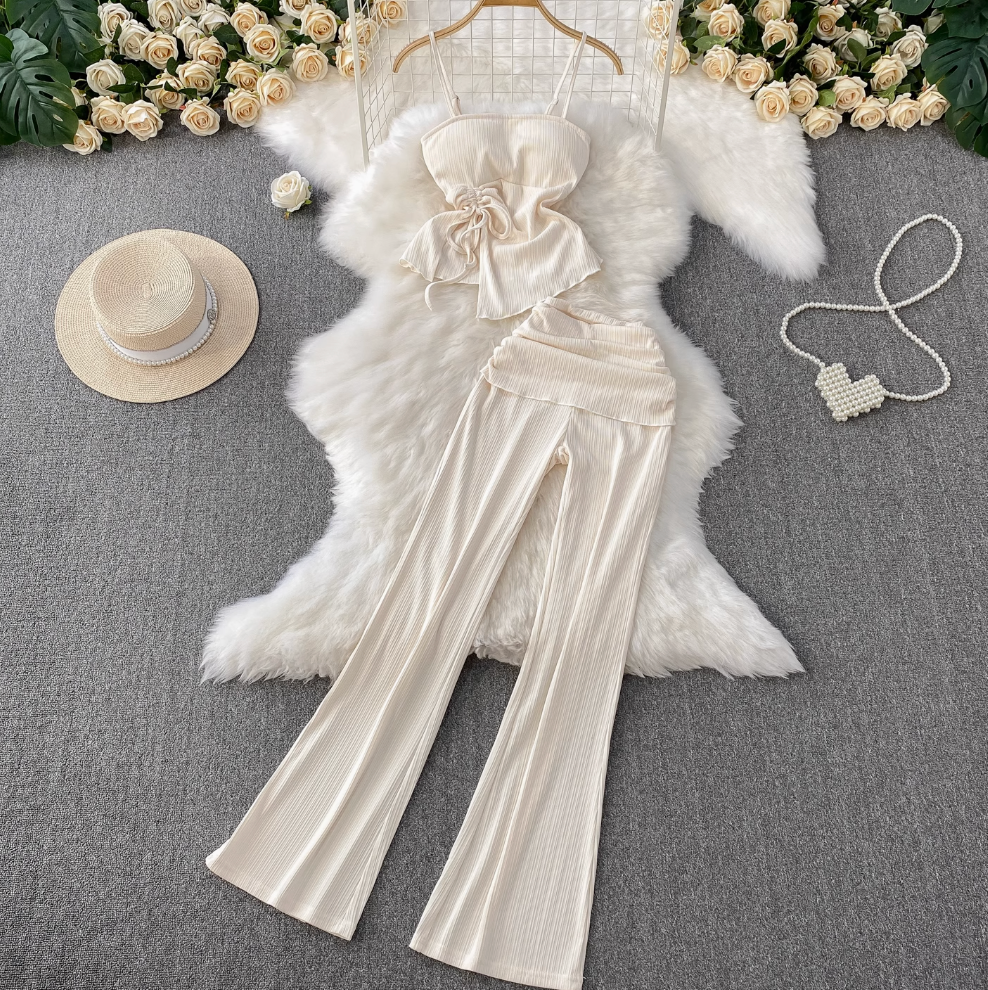 Pleated Camisole & Flared Trousers 2Pcs