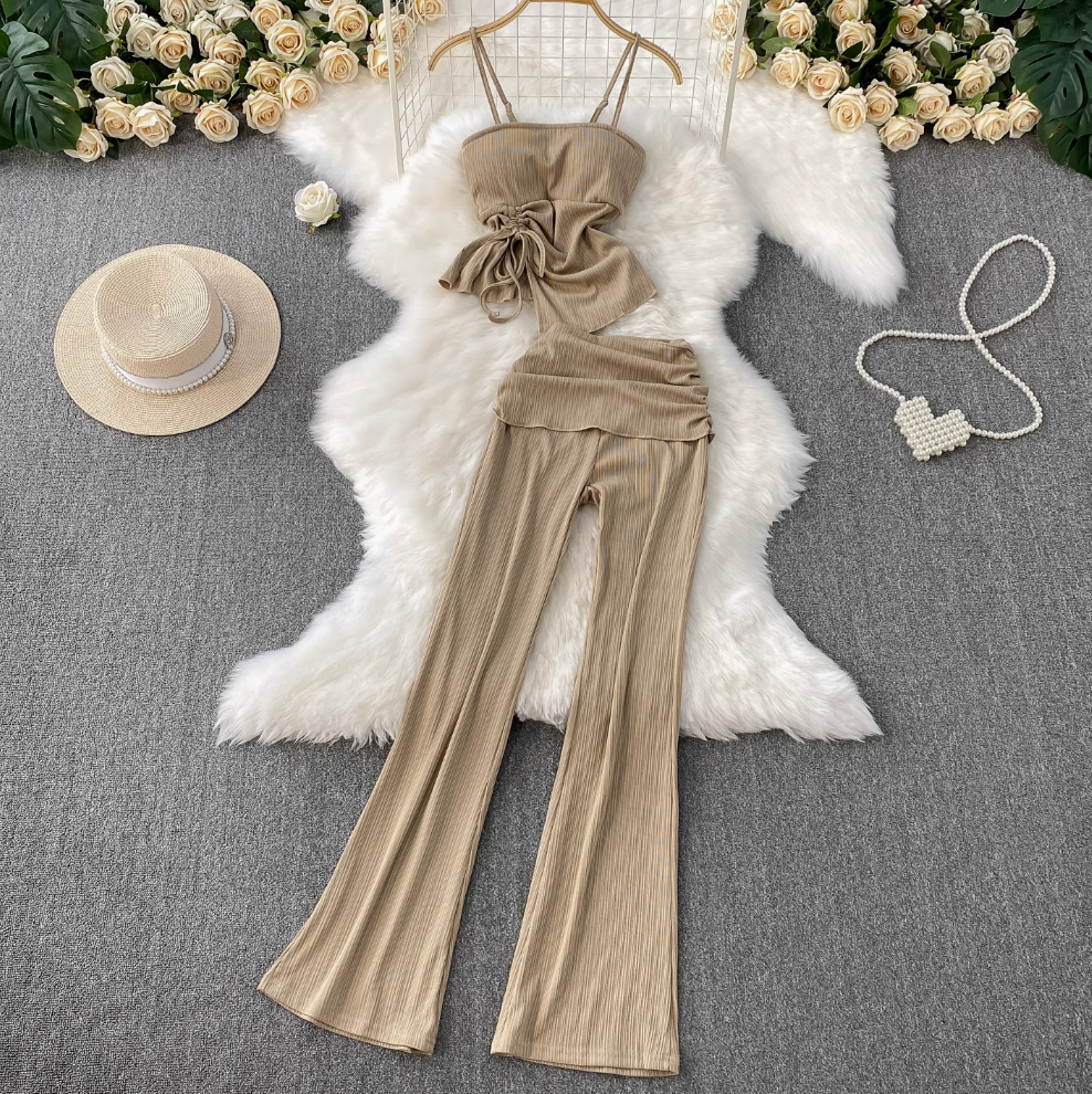 Pleated Camisole & Flared Trousers 2Pcs
