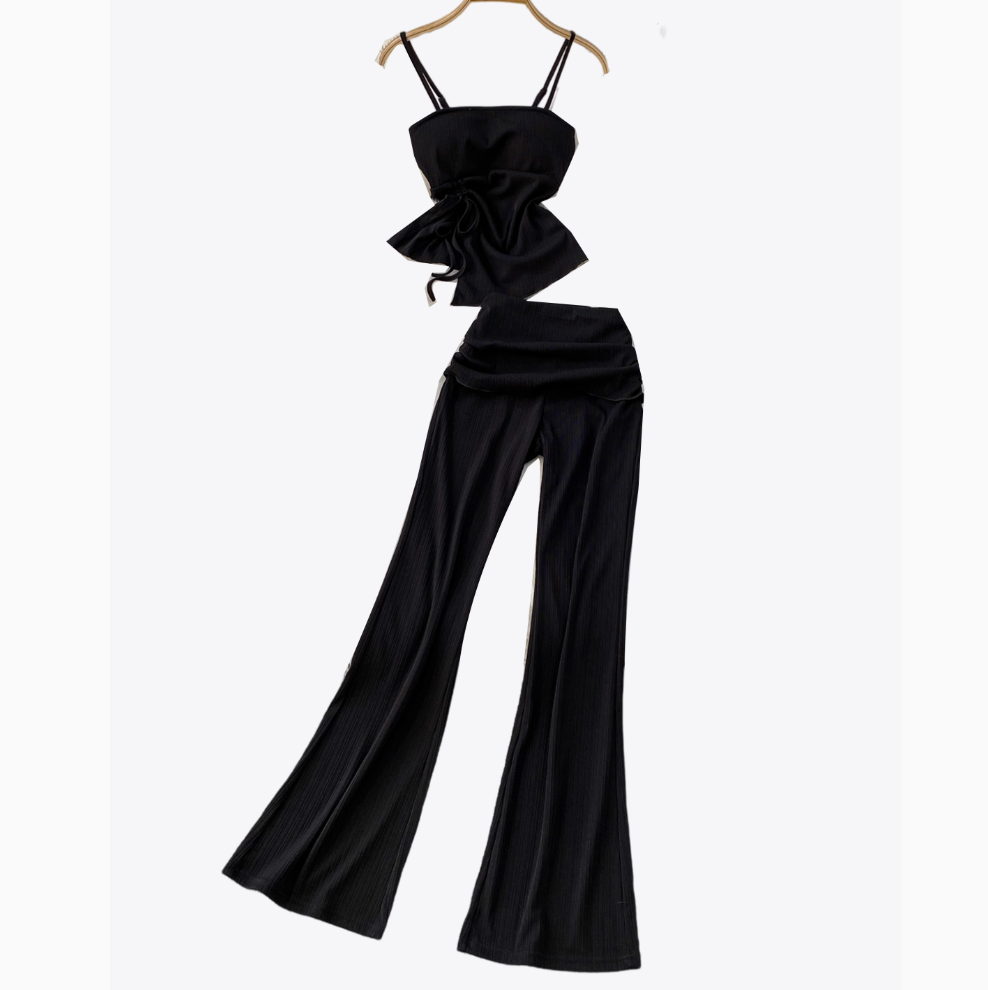 Pleated Camisole & Flared Trousers 2Pcs