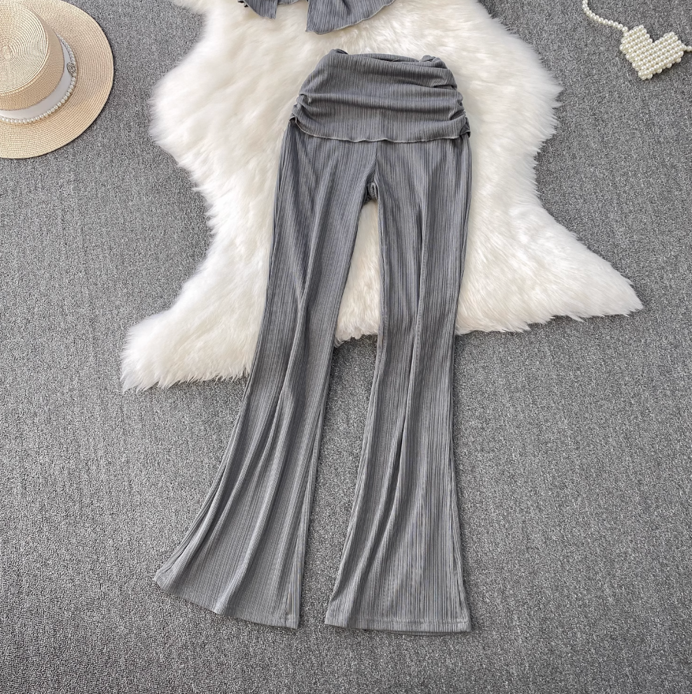 Pleated Camisole & Flared Trousers 2Pcs