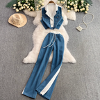 Suit Collar Vest & Trousers Denim 2Pcs