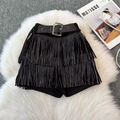 Chic Sequined Fringe Denim Shorts