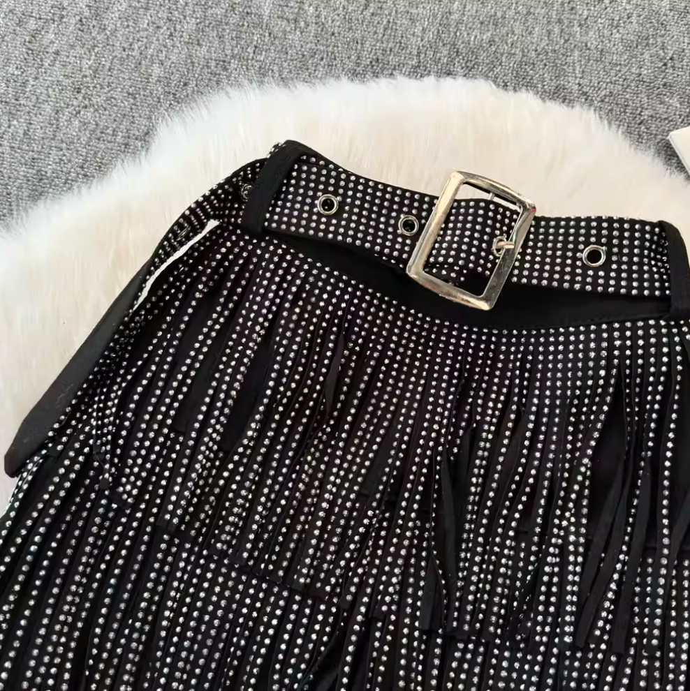 Chic Sequined Fringe Denim Shorts