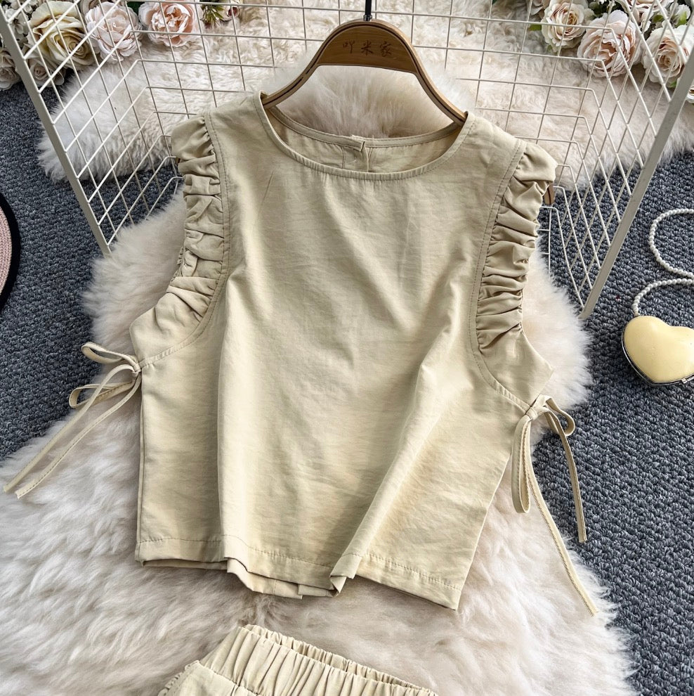 Pleated Top & High-waist Skirt 2Pcs