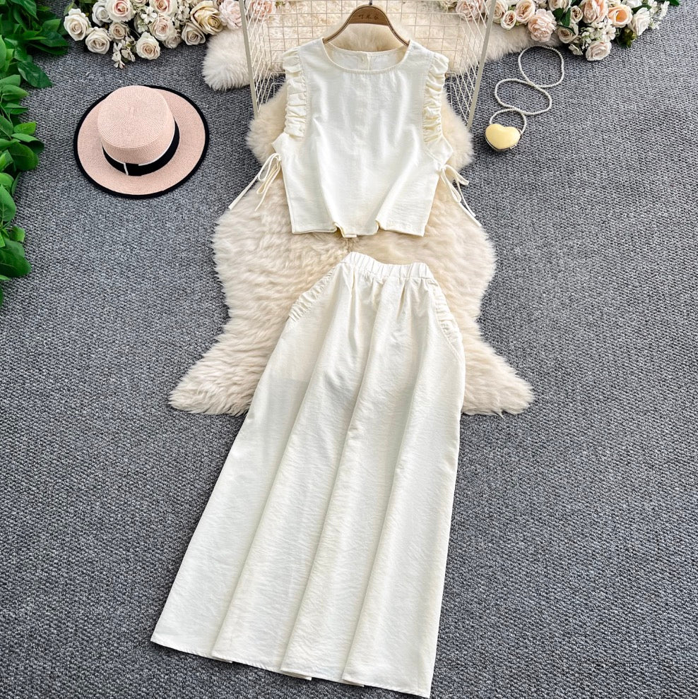 Pleated Top & High-waist Skirt 2Pcs