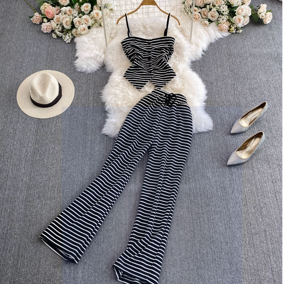 Striped Camisole & Wide-leg Trousers 2Pcs