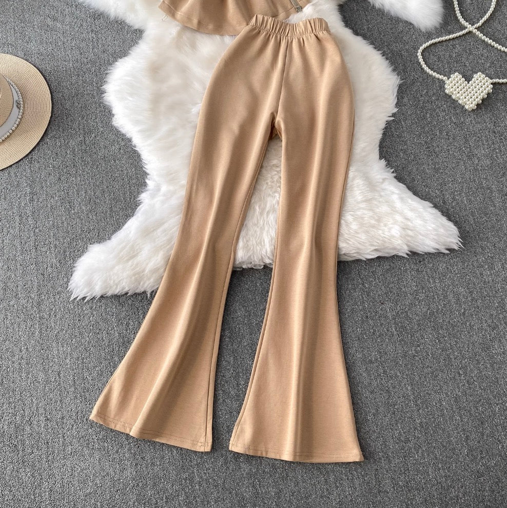 Off-shoulder Top & Flared Trousers 2Pcs
