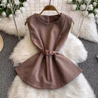 Buckled Top & Pleated Skirt 2Pcs