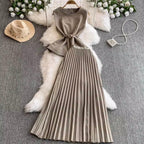 Buckled Top & Pleated Skirt 2Pcs