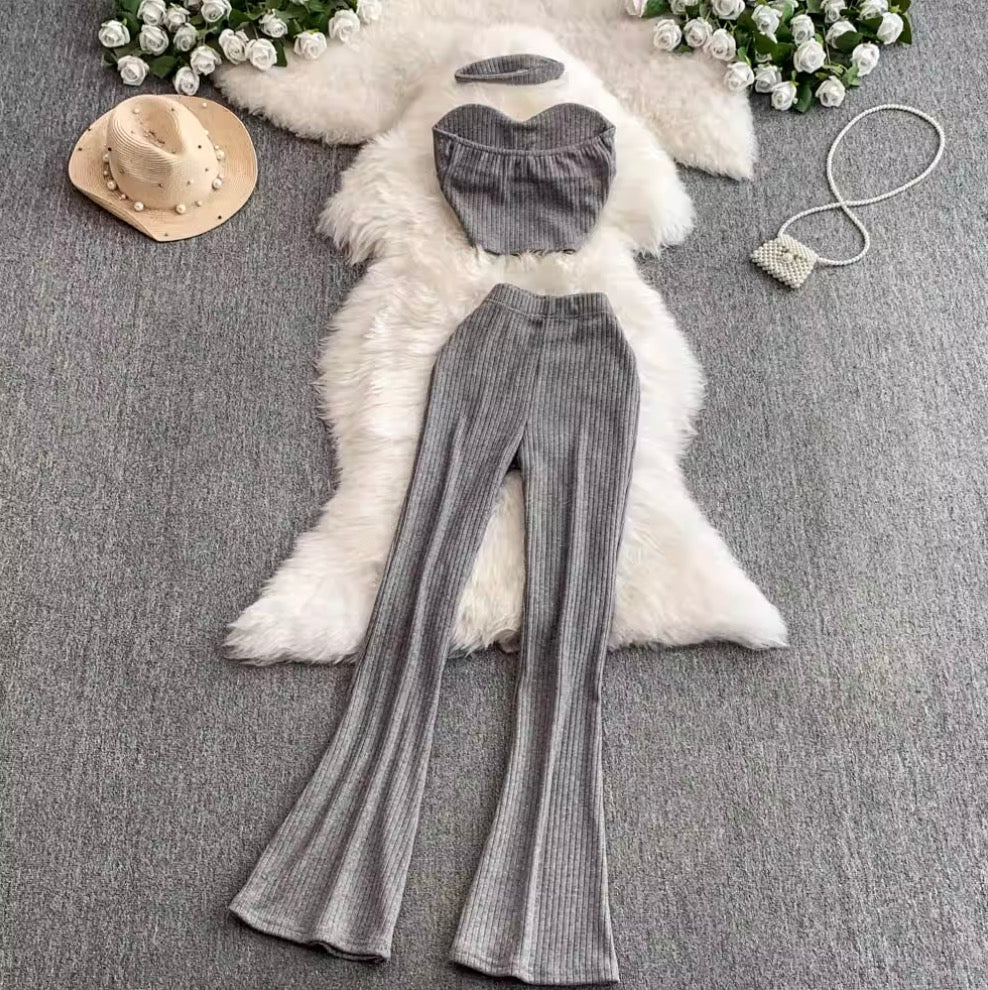 Sleeveless Knitted Vest & Flared Trousers 2Pcs
