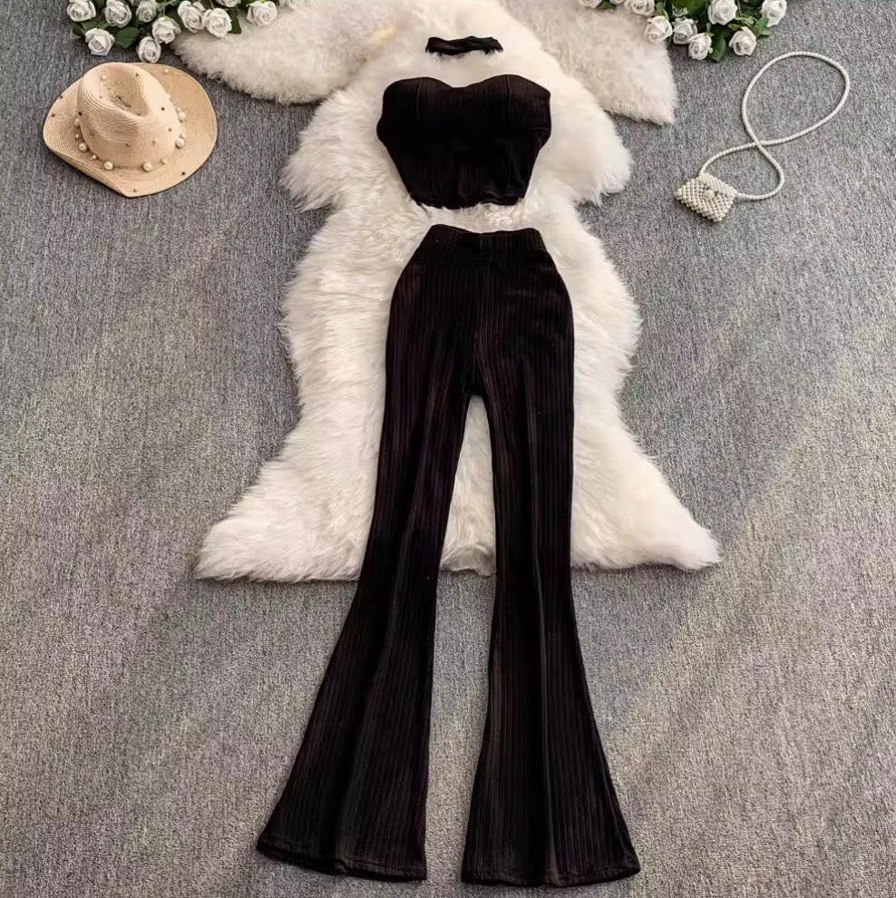 Sleeveless Knitted Vest & Flared Trousers 2Pcs