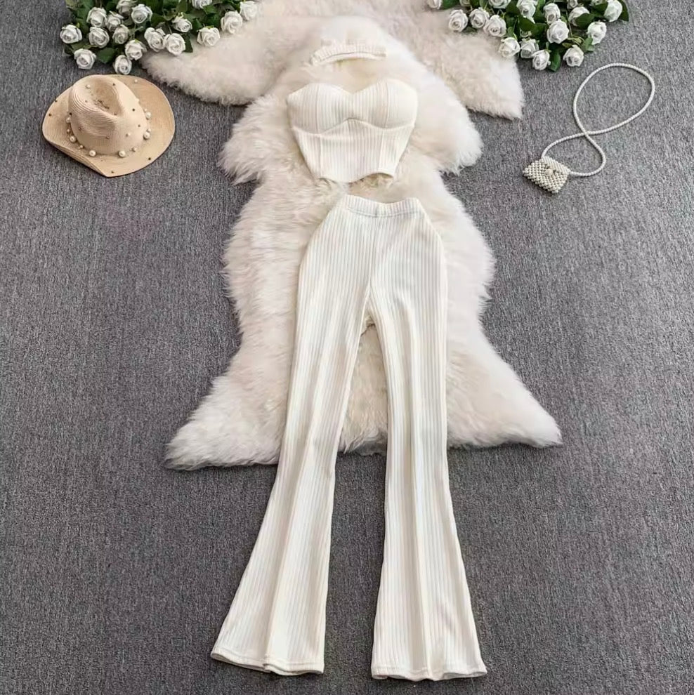 Sleeveless Knitted Vest & Flared Trousers 2Pcs