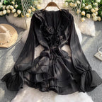 V-neck 3D Ruffled Princess Dress